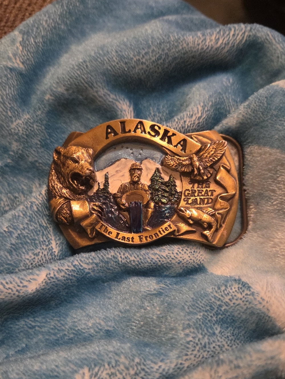 Alaska The Last Frontier Belt Buckle - Gold Tone